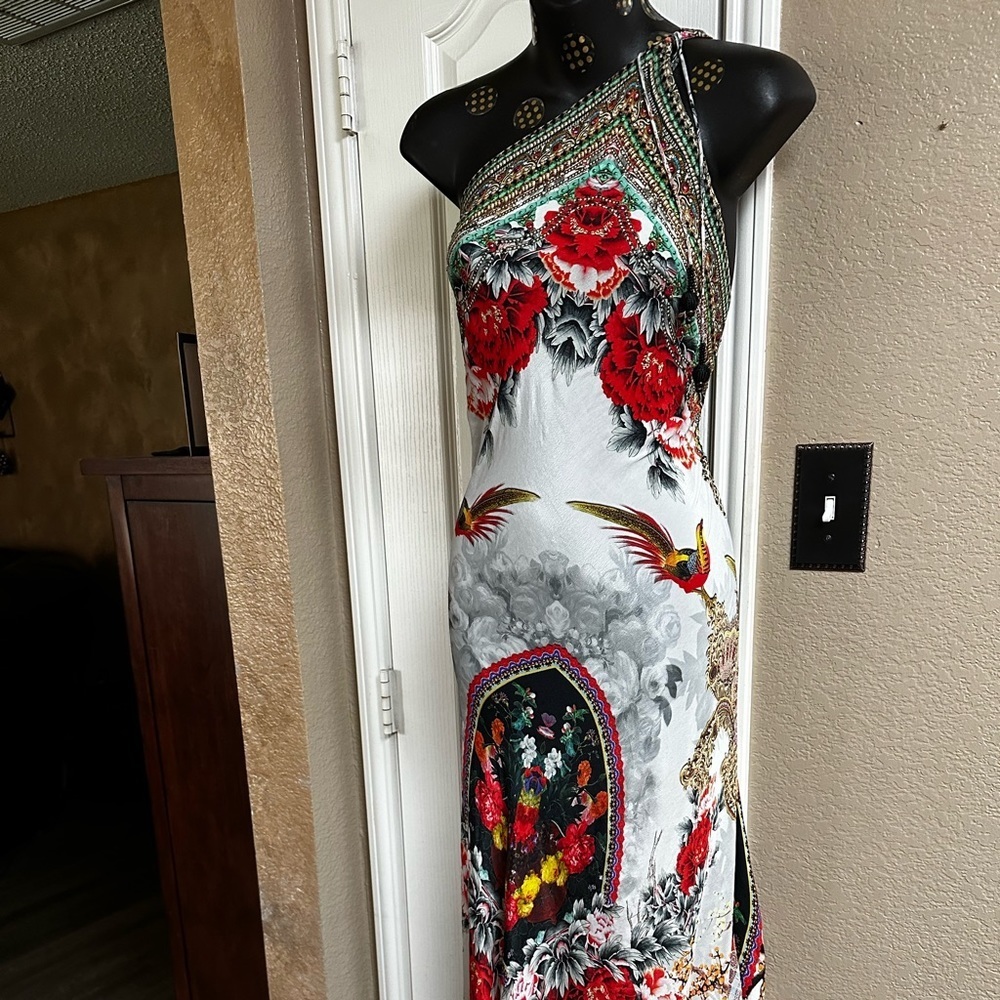 Women’s One-Shoulder Red Floral Swim Sarong